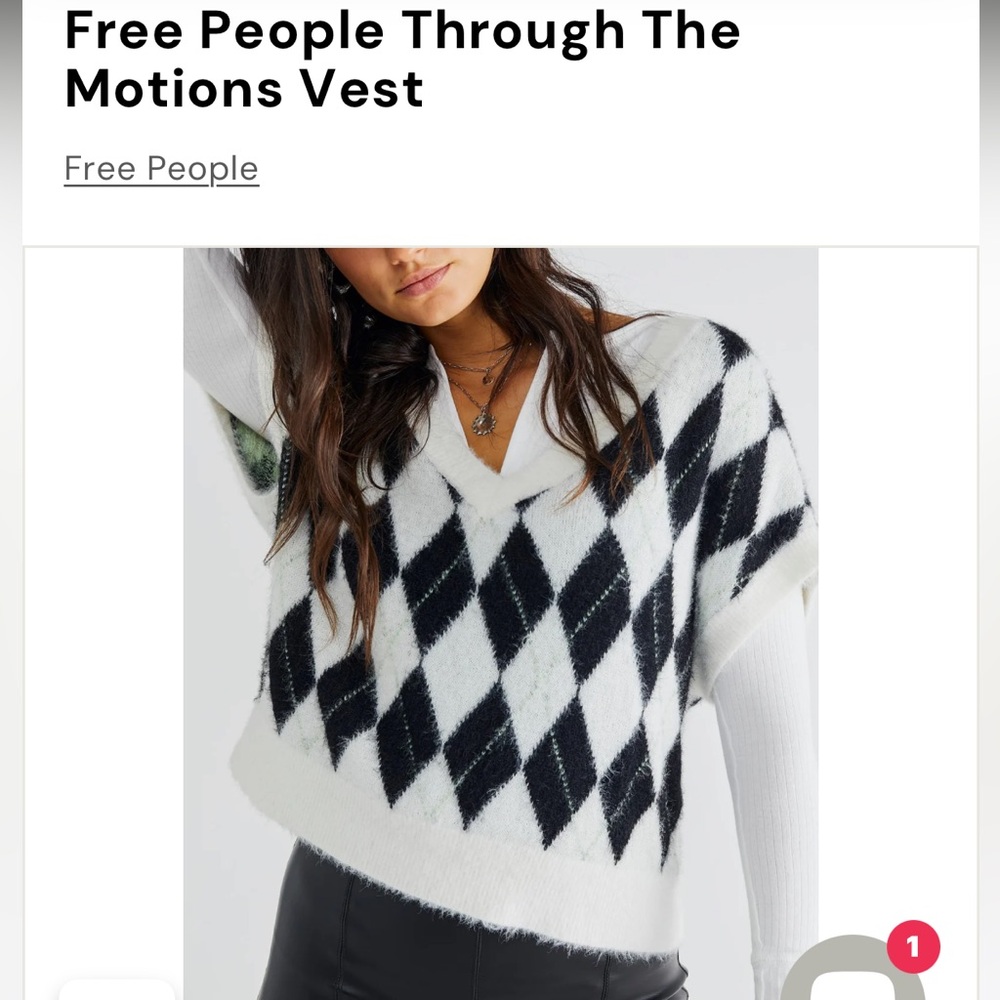 Free People V-Neck Thru the Motions Sweater Vest in Black, Green and White